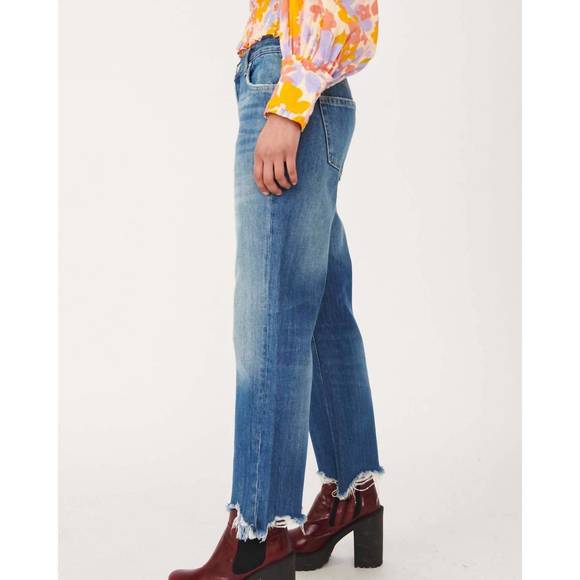 NEW FREE PEOPLE maggie mid-rise straight denim in sequoia blue - Picture 4 of 10